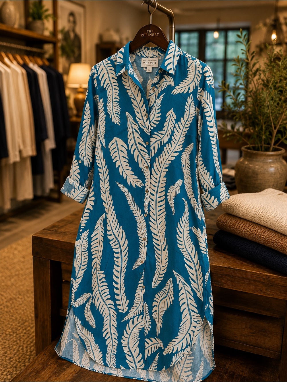 BIGHIT- Fashion L/S Button up Shirt Dress Midi Small